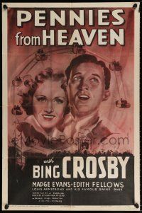 5r753 PENNIES FROM HEAVEN 1sh R49 cool artwork of Bing Crosby & Madge Evans at carnival!