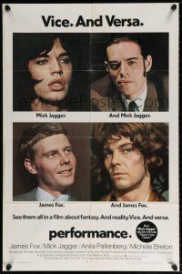5r756 PERFORMANCE 1sh '70 directed by Nicolas Roeg, Mick Jagger & James Fox trading roles!