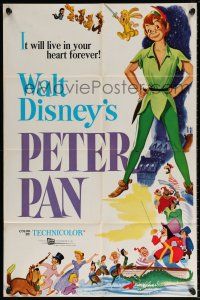 5r759 PETER PAN 1sh R69 Walt Disney animated cartoon fantasy classic, great art!