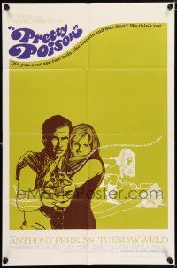 5r787 PRETTY POISON 1sh '68 cool artwork of psycho Anthony Perkins & crazy Tuesday Weld!