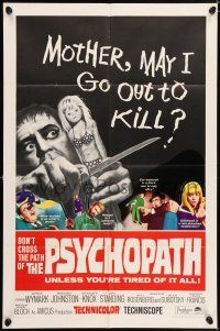 5r799 PSYCHOPATH 1sh '66 Robert Bloch, wild horror image, Mother, may I go out to kill?