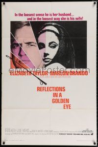 5r812 REFLECTIONS IN A GOLDEN EYE 1sh '67 Huston, cool image of Elizabeth Taylor & Marlon Brando!