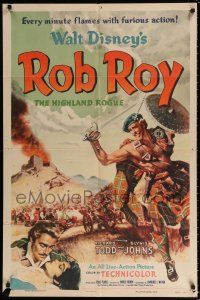 5r825 ROB ROY 1sh '54 Disney, art of Richard Todd as The Scottish Highland Rogue!