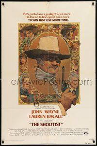 5r857 SHOOTIST 1sh '76 best Richard Amsel artwork of cowboy John Wayne & cast, Don Siegel!
