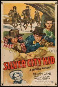 5r860 SILVER CITY KID 1sh '44 great art of cowboy Allan Rocky Lane & Peggy Stewart!