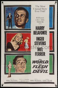 5r985 WORLD, THE FLESH & THE DEVIL 1sh '59 Inger Stevens, Harry Belafonte & Mel Ferrer!