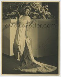 5t241 LORETTA YOUNG signed deluxe 11x14 still '40s great full-length portrait in beautiful gown!