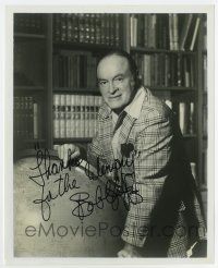 5t516 BOB HOPE signed 8x10 REPRO still '80s great close up in his library standing by globe!