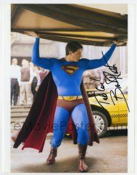 5t517 BRANDON ROUTH signed color 8.75x11 REPRO still '00s great special effects image as Superman!