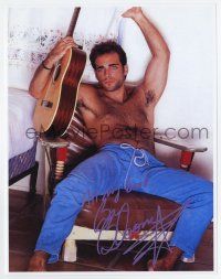 5t519 BRIAN BLOOM signed color 8x10 REPRO still '00s great barechested portrait holding guitar!