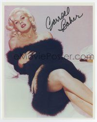 5t525 CARROLL BAKER signed color 8x10 REPRO still '80s sexy nude portrait covered only by fur!