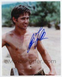 5t538 COLIN FARRELL signed color 8x10 REPRO still '00s sexy barechested portrait standing on beach!