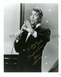 5t543 DEAN MARTIN signed 8x10 REPRO still '80s great close up singing into microphone on stage!