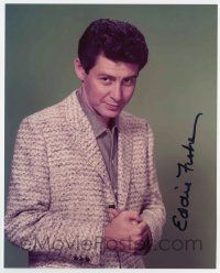 5t560 EDDIE FISHER signed color 8x10 REPRO still '90s waist-high smiling c/u of the famous singer!