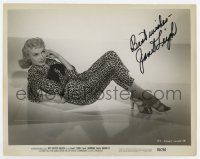 5t407 JANET LEIGH signed 8x10.25 still '55 in skin-tight leopardskin jumpsuit from My Sister Eileen!