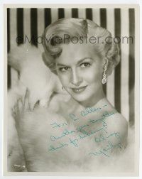 5t440 MARILYN MAXWELL signed 8x10.25 still '50 glamorous close portrait wrapped in fur boa!