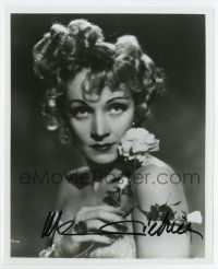 5t662 MARLENE DIETRICH signed 8x10 REPRO still '70s great head & shoulders holdoing a flower!