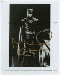 5t446 MICHAEL KEATON signed 8x10 still '89 full-length portrait in costume as Batman by Batmobile!
