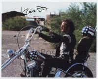 5t696 PETER FONDA signed color 8x10 REPRO still '00s best close up on motorcycle from Easy Rider!