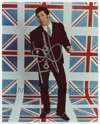 5t751 TOM JONES signed color 8x10 REPRO still '90s the famous singer over British flags!