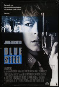 5t197 BLUE STEEL signed 27x40 video poster '90 by director Kathryn Bigelow, c/u of Jamie Lee Curtis!