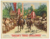5t082 TARZAN'S THREE CHALLENGES signed LC #5 '63 by Jock Mahoney, who's on horse by Woody Strode!