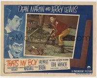 5t084 THAT'S MY BOY signed LC #5 '51 by Jerry Lewis, wacky image pointing gun at bird on ground!