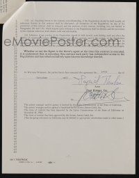 5t004 INGRID THULIN signed 9x11 contract '65 employed by Paul Kohner Inc for one year!
