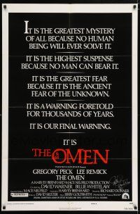 5t034 OMEN signed style E 1sh '76 by director Richard Donner, no human being will ever solve it!
