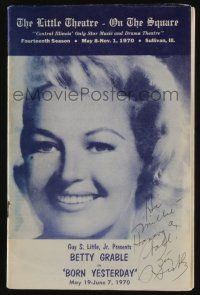 5t262 BETTY GRABLE signed Little Theatre playbill '70 when she appeared on stage in Born Yesterday!