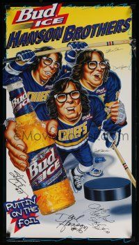 5t185 BUD ICE signed 17x31 advertising poster '95 by Chiefs hockey players Slap Shot Hanson Brothers