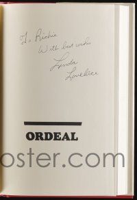 5t214 LINDA LOVELACE signed hardcover book '80s on her X-rated tell-all autobiography, Ordeal!