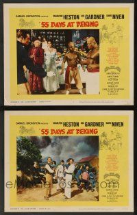 5w917 55 DAYS AT PEKING 2 LCs '63 Charlton Heston, Ava Gardner, David Niven, China Rebellion!