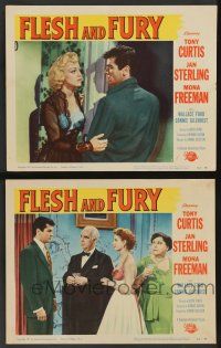 5w947 FLESH & FURY 2 LCs '52 great images of Tony Curtis, sexiest Jan Sterling, Mona Freeman!