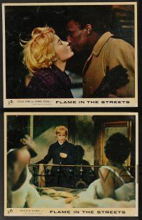5w172 FLAME IN THE STREETS 8 English LCs '61 John Mills, Sylvia Syms, interracial romance!