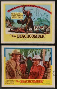 5w053 BEACHCOMBER 8 LCs '55 Glynis Johns & Robert Newton, wild elephant stampede tc art!