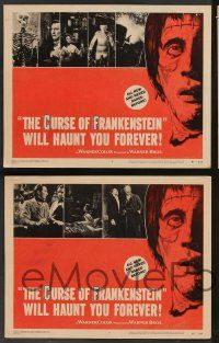 5w122 CURSE OF FRANKENSTEIN 8 LCs '57 Peter Cushing, cool close up monster border artwork!
