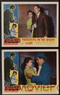 5w177 FOOTSTEPS IN THE NIGHT 8 LCs '57 great images of detective Bill Elliott, Eleanore Tanin!