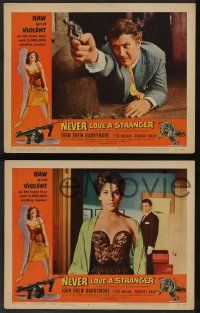5w496 NEVER LOVE A STRANGER 7 LCs '58 John Drew Barrymore, from Harold Robbins sex novel!