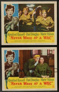 5w293 NEVER WAVE AT A WAC 8 LCs '53 sexy Rosalind Russell & Marie Wilson in uniform in World War II