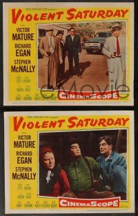 5w640 VIOLENT SATURDAY 6 LCs '55 Victor Mature, Richard Egan, Sylvia Sydney, Richard Fleischer!