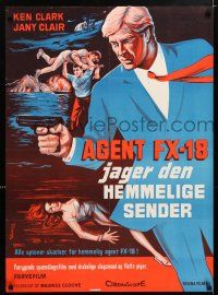 5y504 FX 18 SECRET AGENT Danish '65 French spy movie starring Ken Clark, cool art!