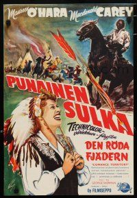 5y124 COMANCHE TERRITORY Finnish '51 Maureen O'Hara, Macdonald Carey, Native American action art!