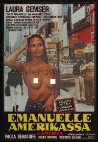 5y130 EMANUELLE IN AMERICA Finnish '77 image of sexy topless Laura Gemser in the title role!