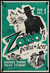 5y162 SON OF ZORRO chapter 1 Finnish '50 cool art of the masked hero with gun, Republic serial!