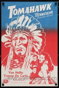 5y169 TOMAHAWK Finnish '51 art of Van Heflin & Yvonne De Carlo in the great Sioux Indian uprising!