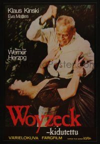 5y173 WOYZECK Finnish '79 Werner Herzog, c/u of crazed Klaus Kinski about to stab Eva Mattes!