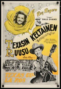 5y174 YELLOW ROSE OF TEXAS Finnish '51 image of Roy Rogers playing guitar, smiling Dale Evans!