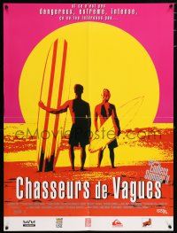 5y709 ENDLESS SUMMER 2 French 24x32 '94 great art of surfers with boards on the beach at sunset!