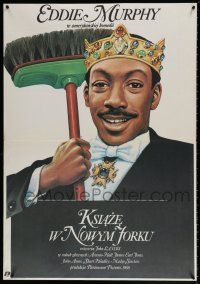5y398 COMING TO AMERICA Polish 26x38 '89 great artwork of African Prince Eddie Murphy by Walkuski!